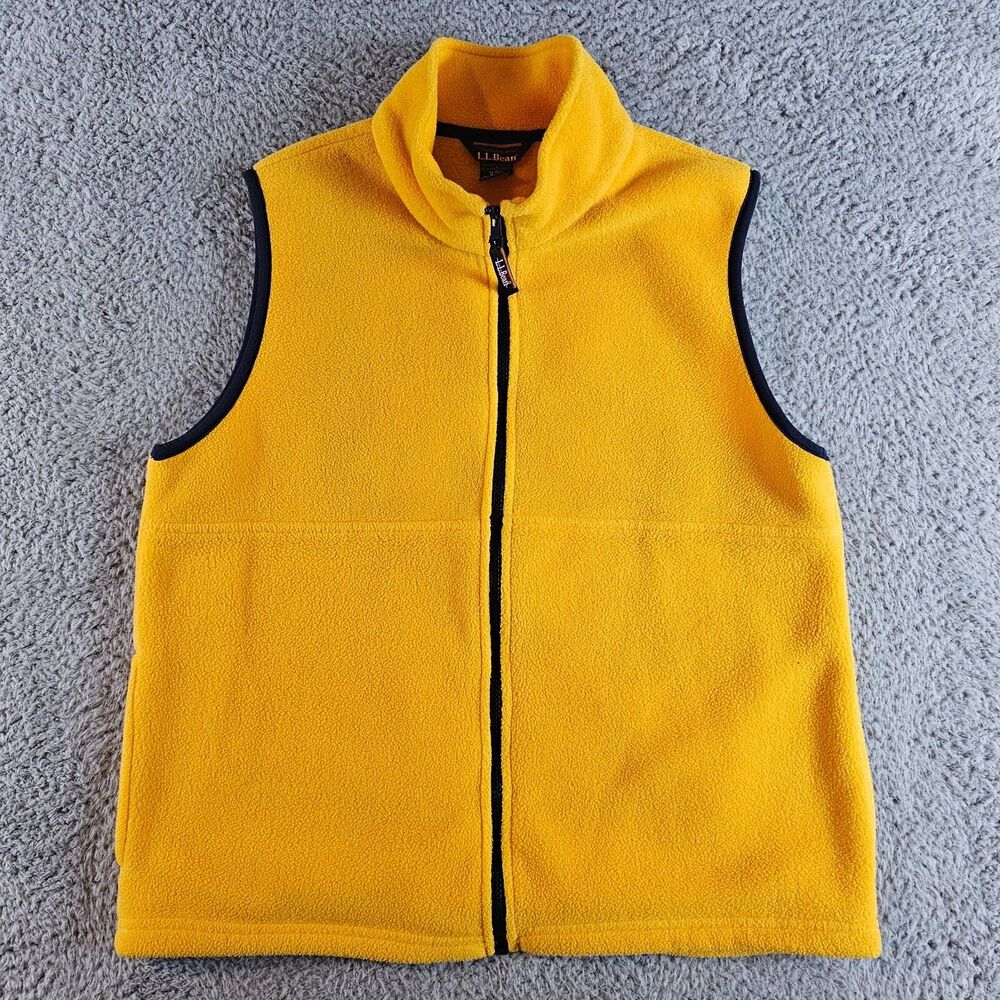 Vintage LL Bean Vest Womens Medium Yellow Fleece Full Zip Outdoor Hiking Pockets